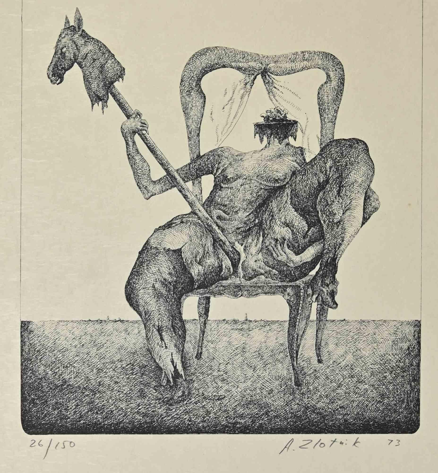 Thronsockel – Lithographie von Alexandre Zlotnik – 1973 im Angebot 1