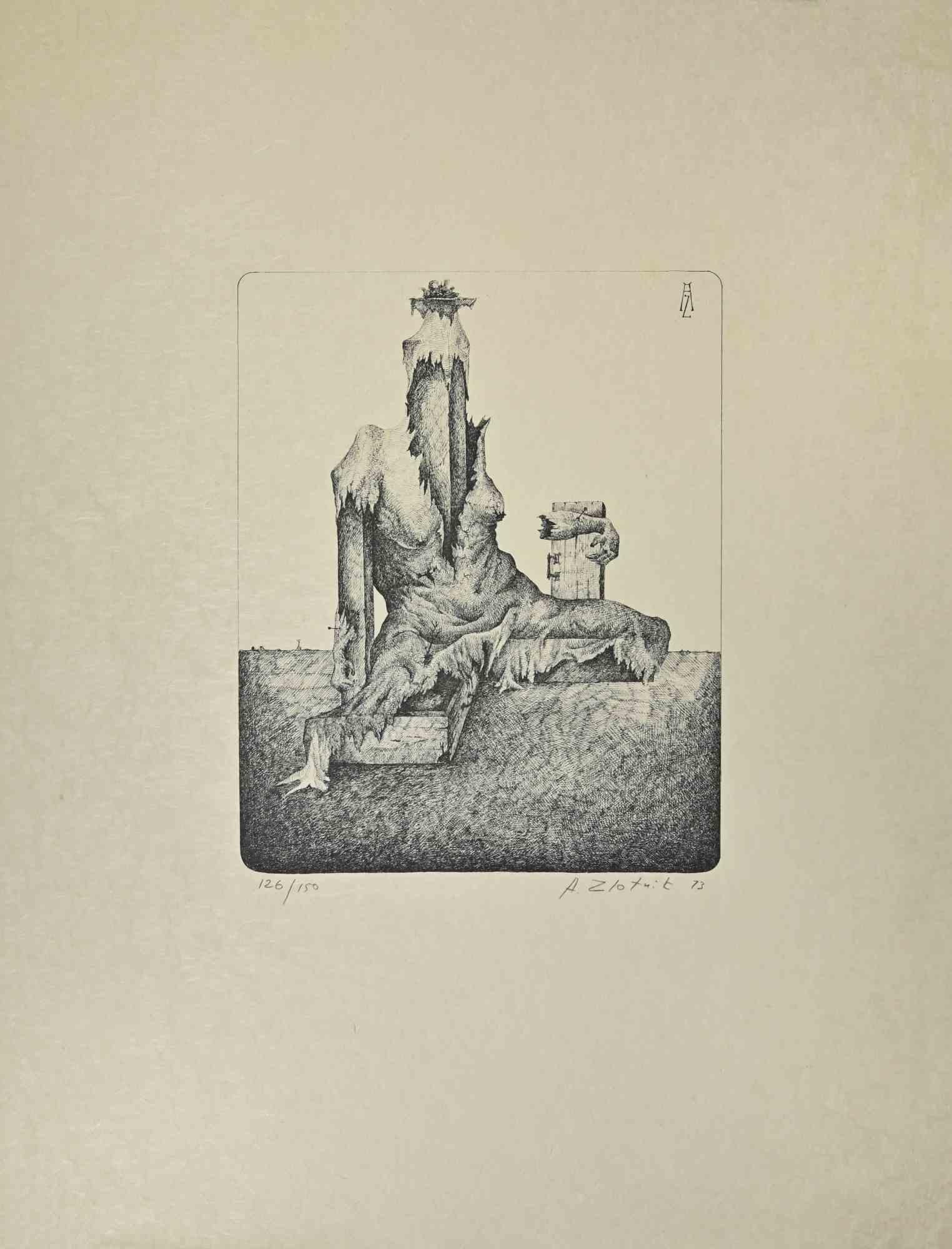 Tower-Man ist ein Druckkunstwerk des russischen Künstlers Alexandre Zlotnik aus dem Jahr 1973.

Lithographiedruck auf Papier.

Handsigniert und mit Bleistift auf der Unterseite nummeriert, Auflage: 150 Exemplare.

Gute Bedingungen.

Die Kunstwerke