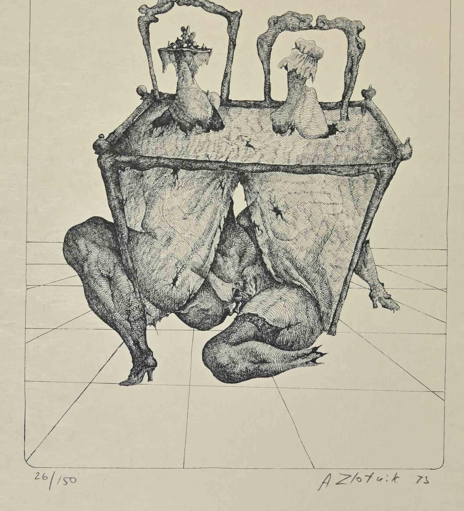 Frauentisch - Lithographie von Alexandre Zlotnik - 1973 im Angebot 1