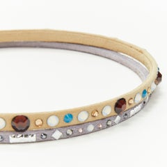 ALEXANDRE ZOUARI beigegraues, farbenfrohes, skinny-Kopfband aus Wildleder mit Strass X2