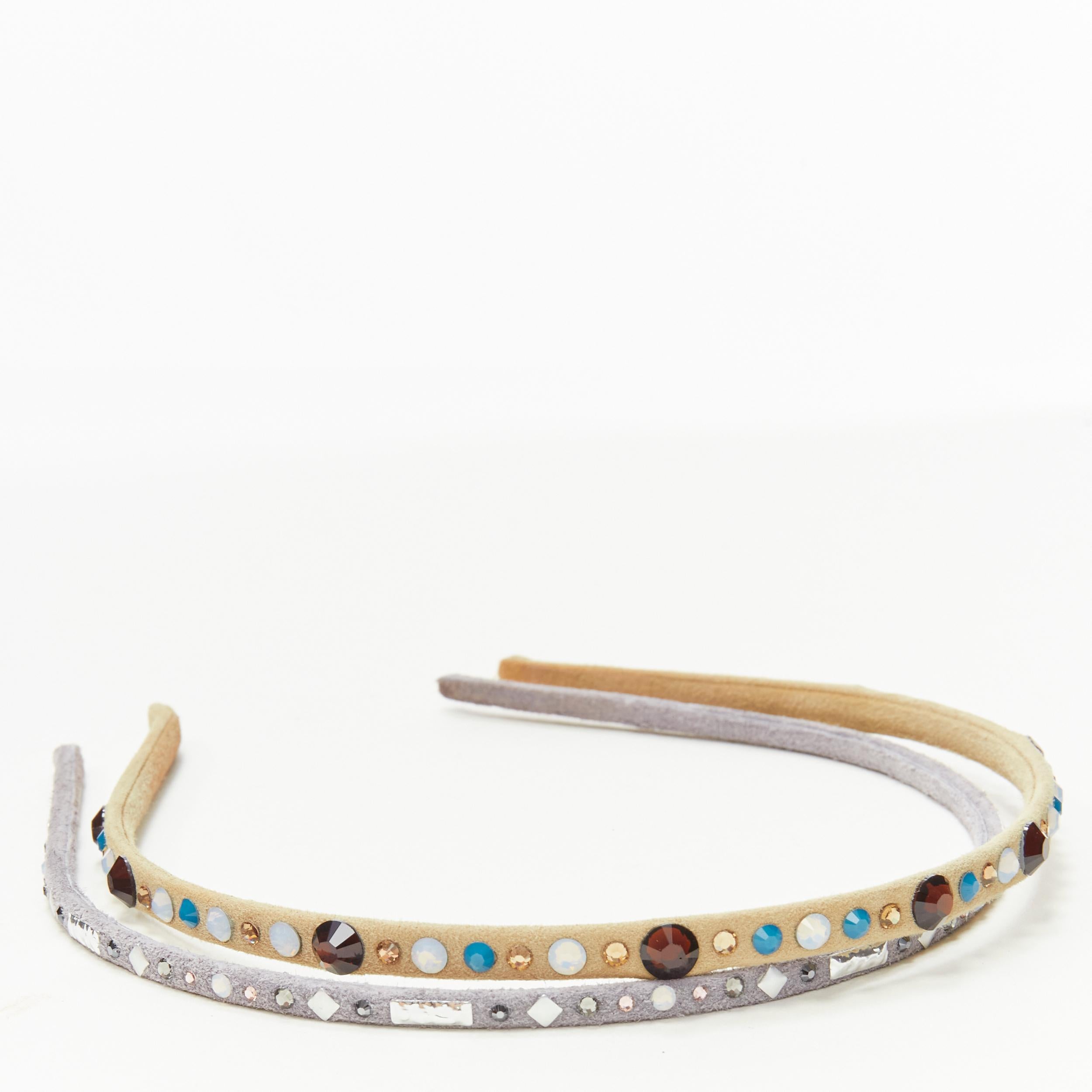 Beige ALEXANDRE ZOUARI Bracelet skinny gris beige en daim coloré avec strass X2 en vente
