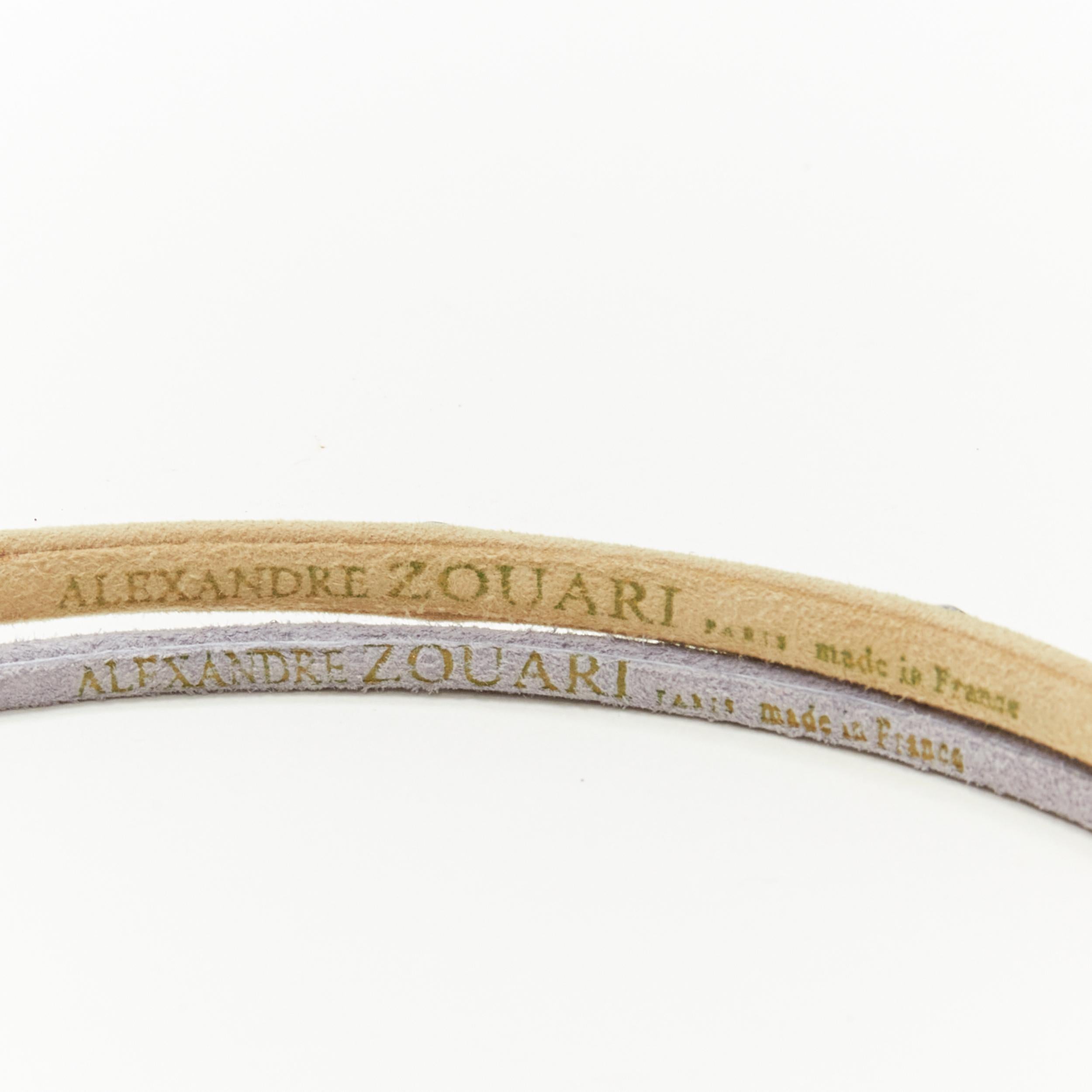 Women's ALEXANDRE ZOUARI beige grey suede colorful rhinestone skinny headband X2 For Sale