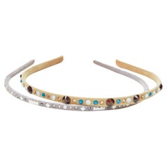 ALEXANDRE ZOUARI beige grey suede colorful rhinestone skinny headband X2