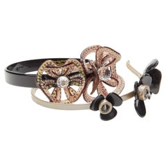 ALEXANDRE ZOUARI black grey crystal 3D layered flower acrylic headband X2
