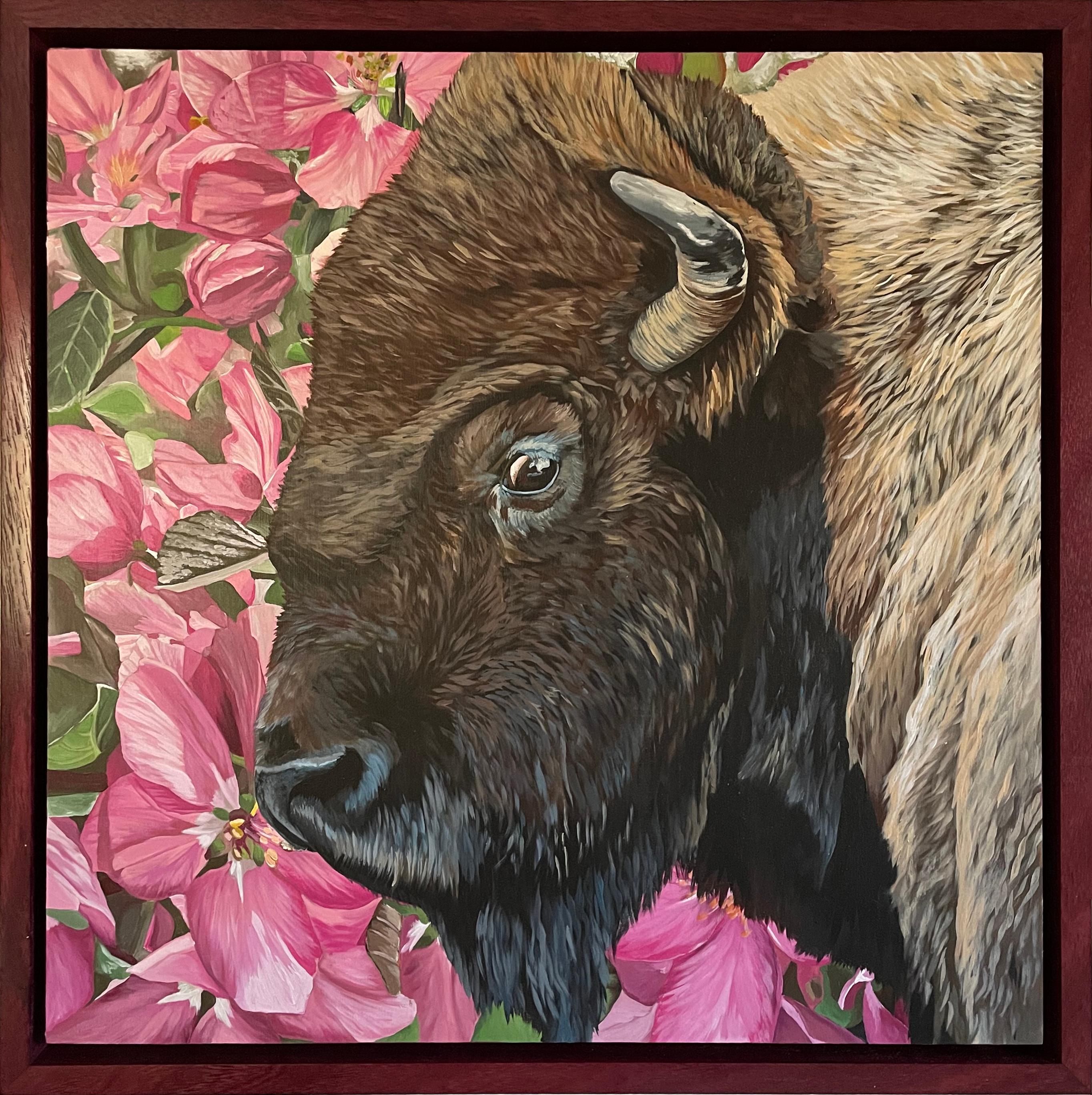 Alexandrea Pangburn Animal Painting - "Bloomin Bison" Original Oil Painting