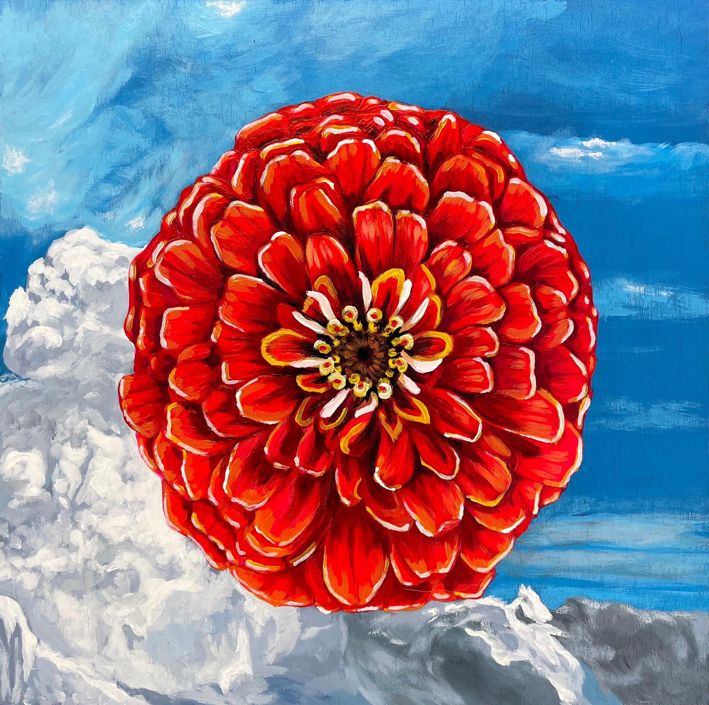 "Cielo di zinnia" Pittura ad olio originale