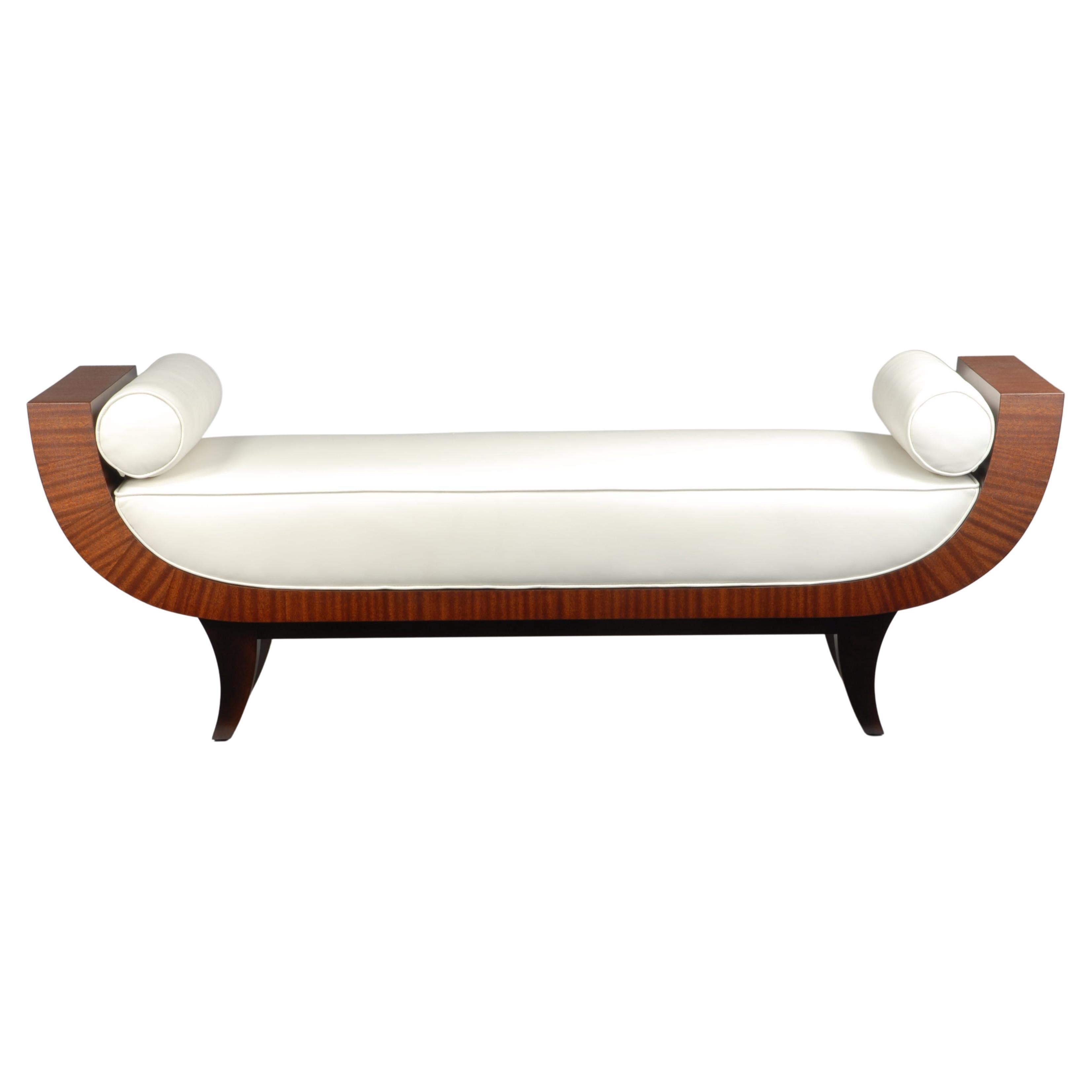 Alexandria Bench, Natural Ribbon Sapeli with Upholstered Seat Cushion