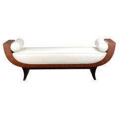 Alexandria Bench, Natural Ribbon Sapeli with Upholstered Seat Cushion