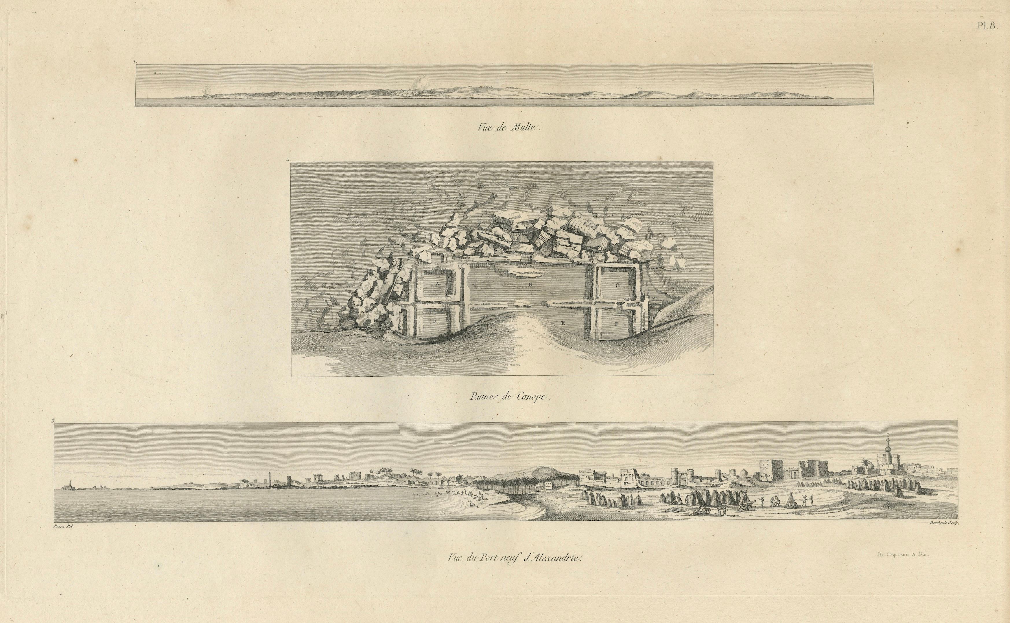 Alexandria Port Panorama, Denon, Napoleon Egypt Engraving, 1802