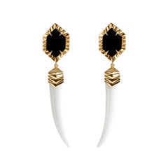 Angie Marei Alexandria White Agate Horn Earrings in 18K Yellow Gold 