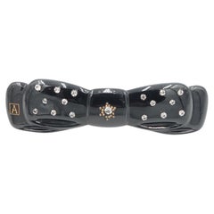 Alexandrine Paris 1970s Black Lacquer Rhinestone Bow Barrette, France