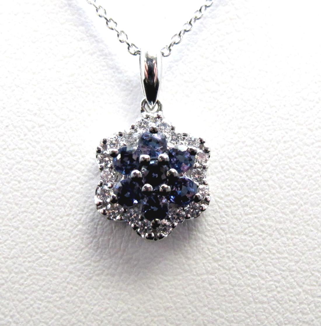 Artisan .42 ct. t.w. Alexandrite and Diamond 18k White Gold Floral Pendant Necklace 
