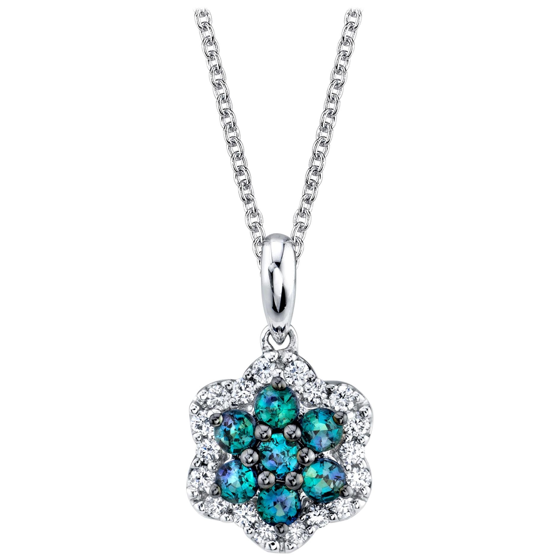 .42 ct. t.w. Alexandrite and Diamond 18k White Gold Floral Pendant Necklace 