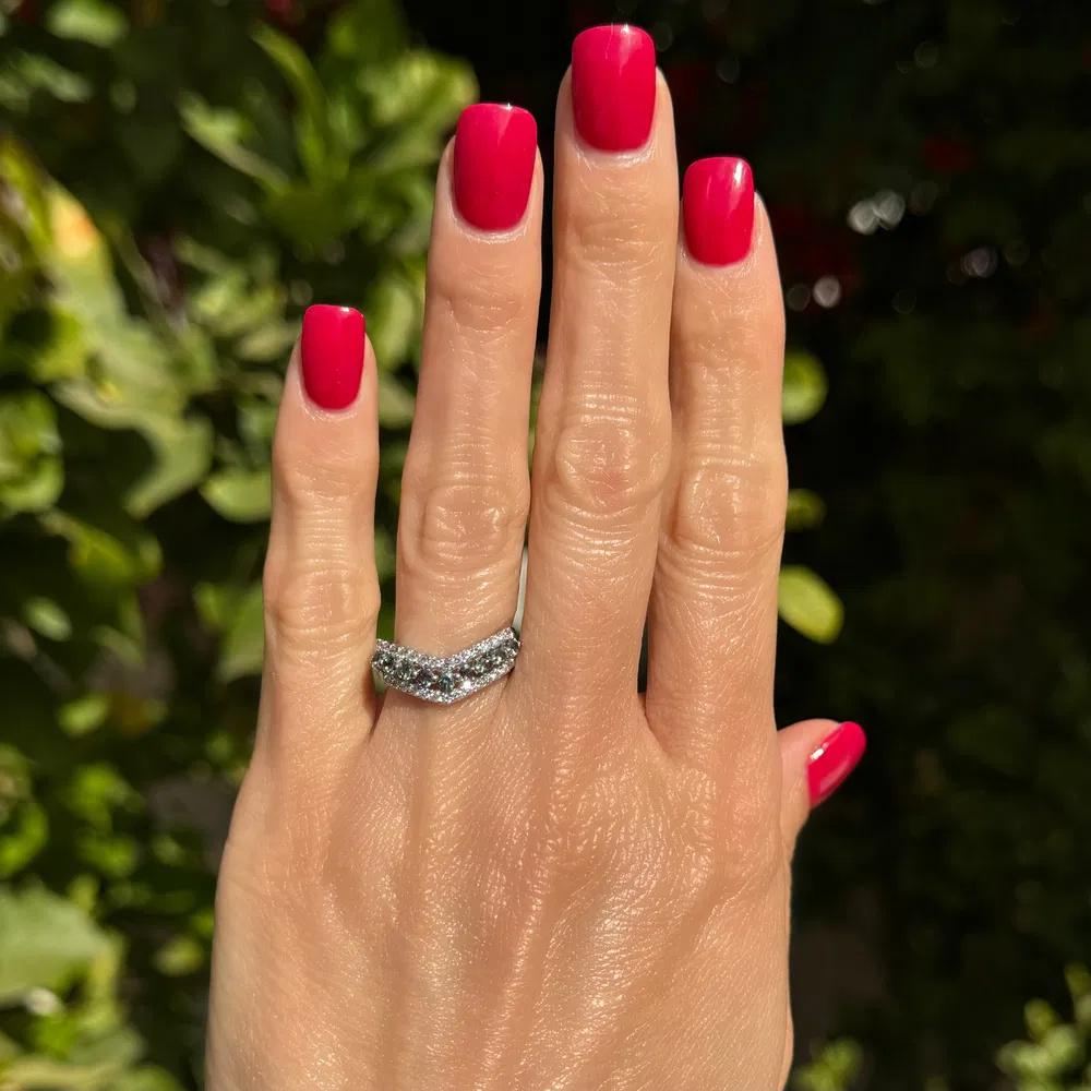 Modernist Alexandrite and RBC Diamond V Design Band Ring For Sale