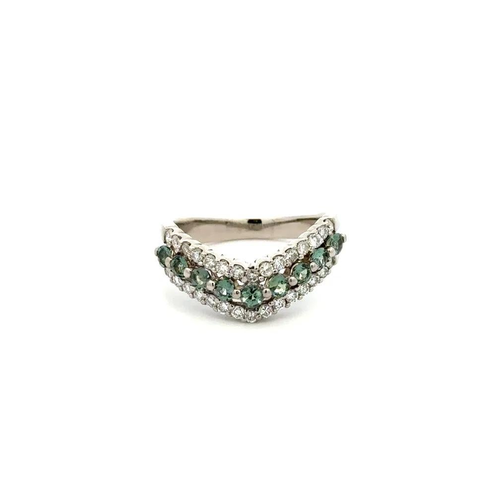 Round Cut Alexandrite and RBC Diamond V Design Band Ring For Sale