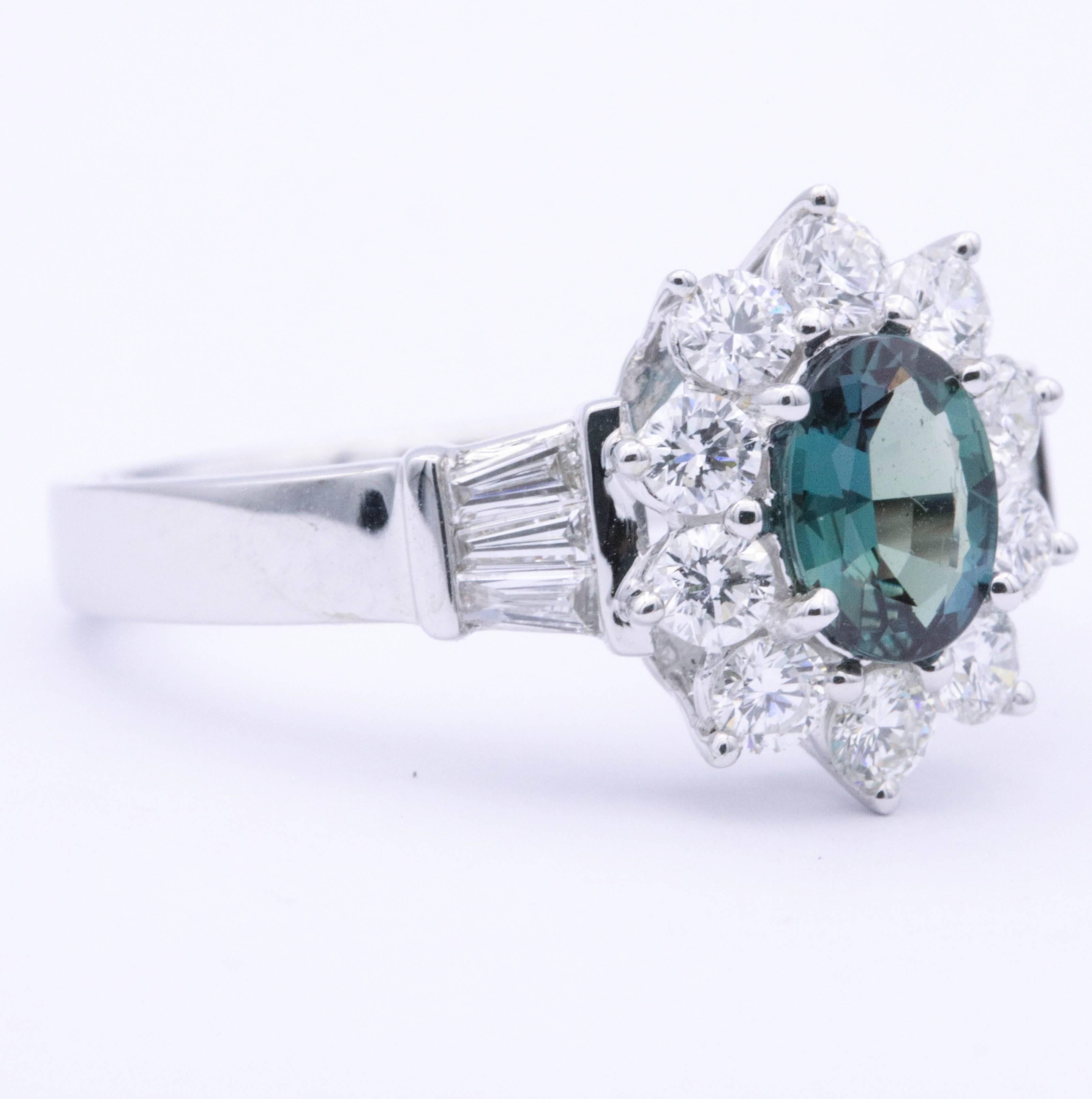 Contemporary Alexandrite and Round Baguette Diamonds Cocktail Engagement Ring