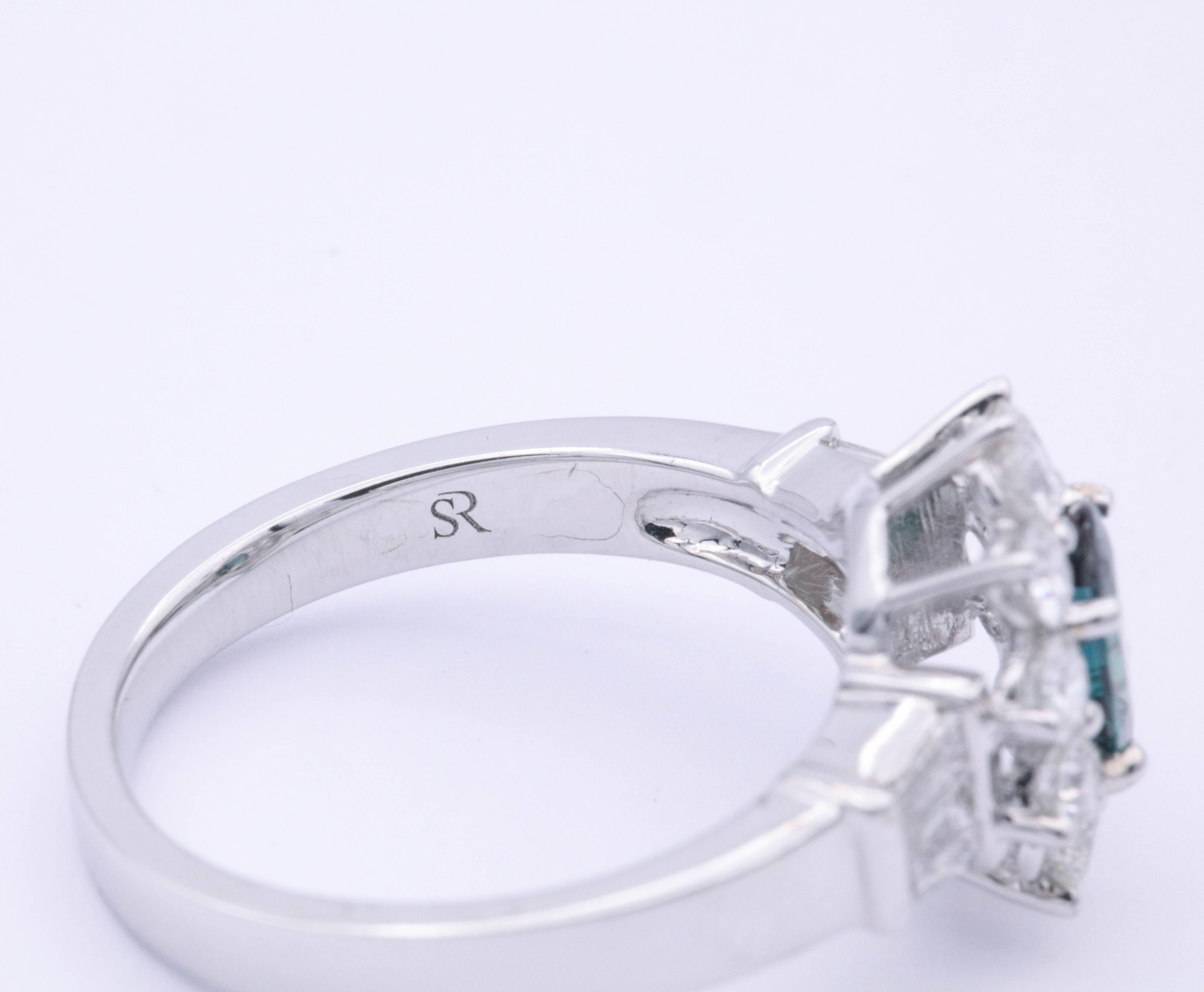 Women's or Men's Alexandrite and Round Baguette Diamonds Cocktail Engagement Ring