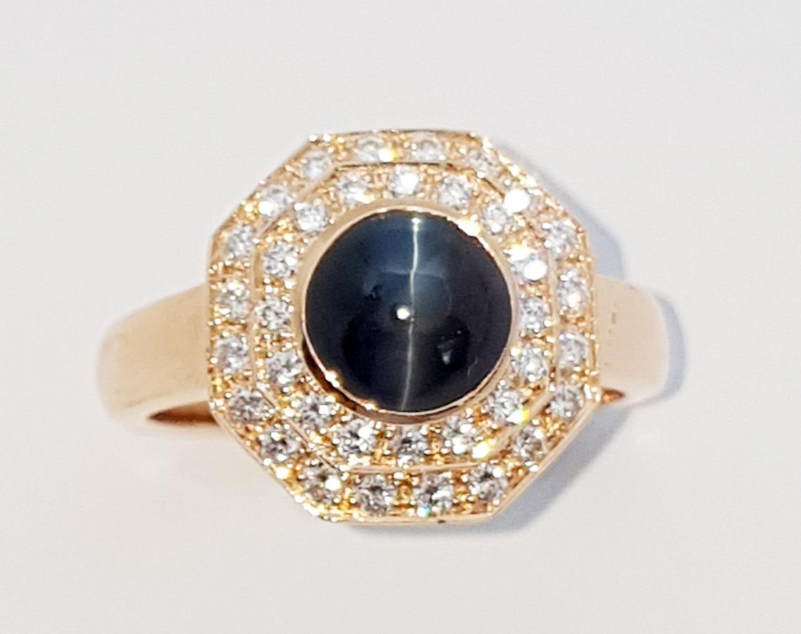 Cabochon Alexandrite Cat's Eye with Diamond Ring Set in 18k Rose Gold Settings For Sale
