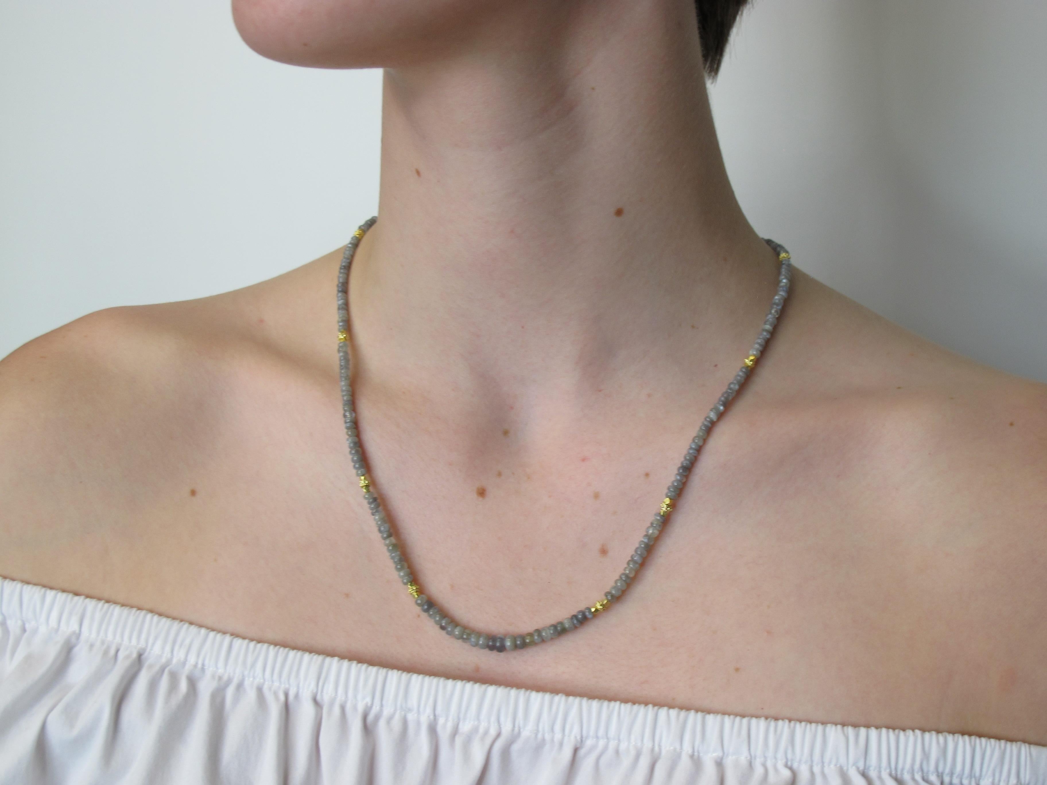 Artisan Alexandrite Chrysoberyl Rondelle Bead Necklace, Yellow Gold Accents, 18 Inches