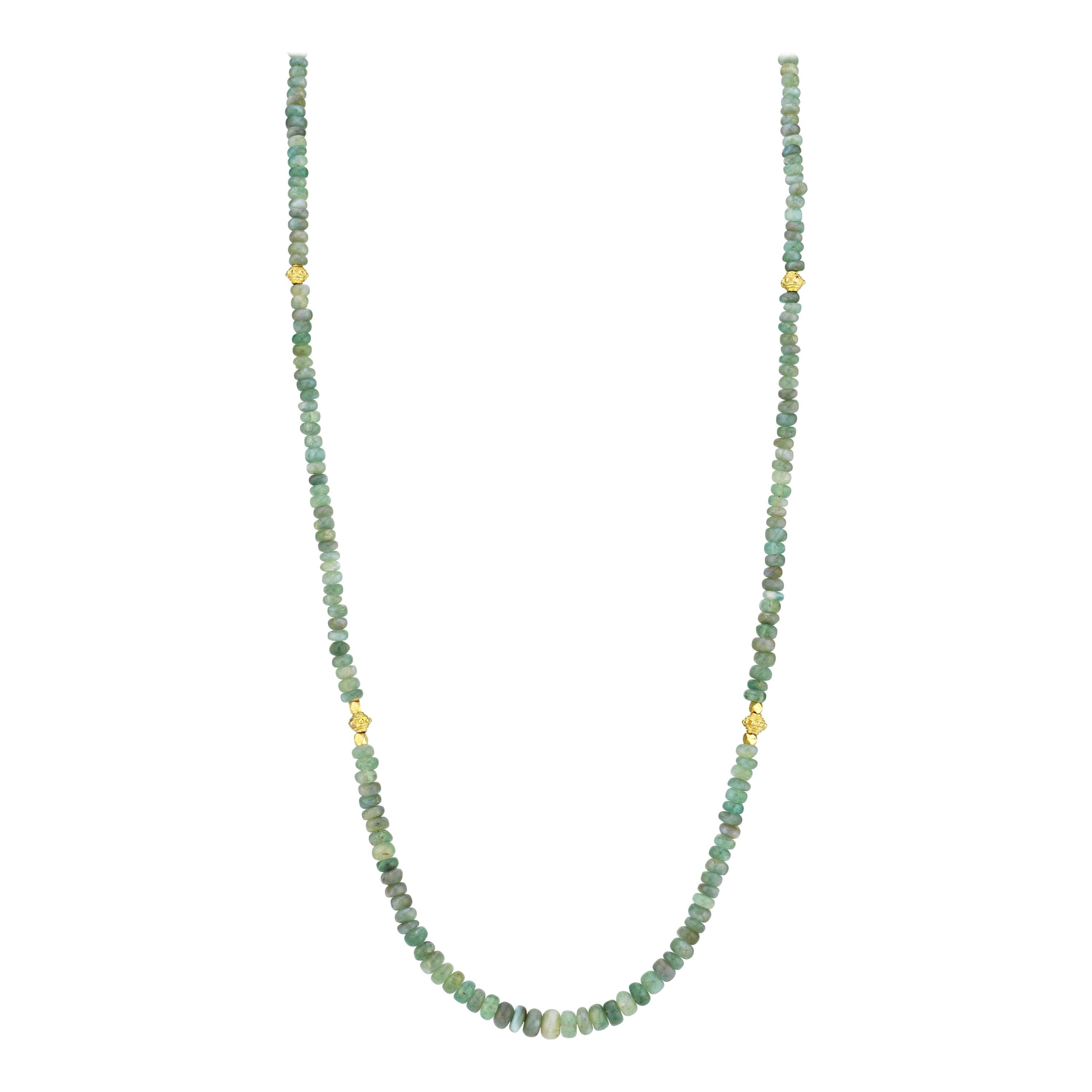 Alexandrite Chrysoberyl Rondelle Bead Necklace, Yellow Gold Accents, 18 Inches