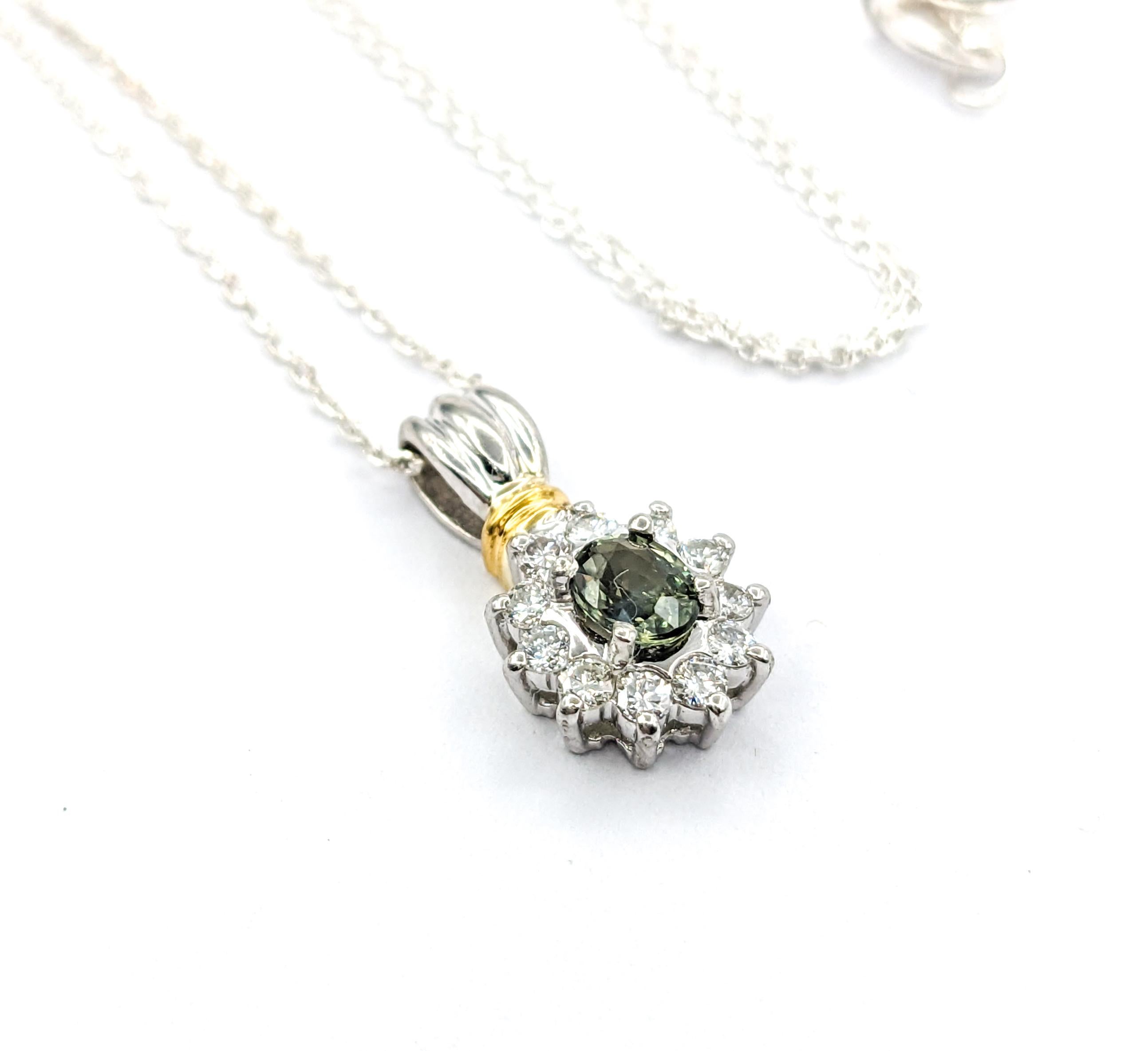 Alexandrit & Diamant Cocktail-Anhänger aus zweifarbigem 18kt Gold/Platin mit Alexandrit und Diamanten (Ovalschliff)