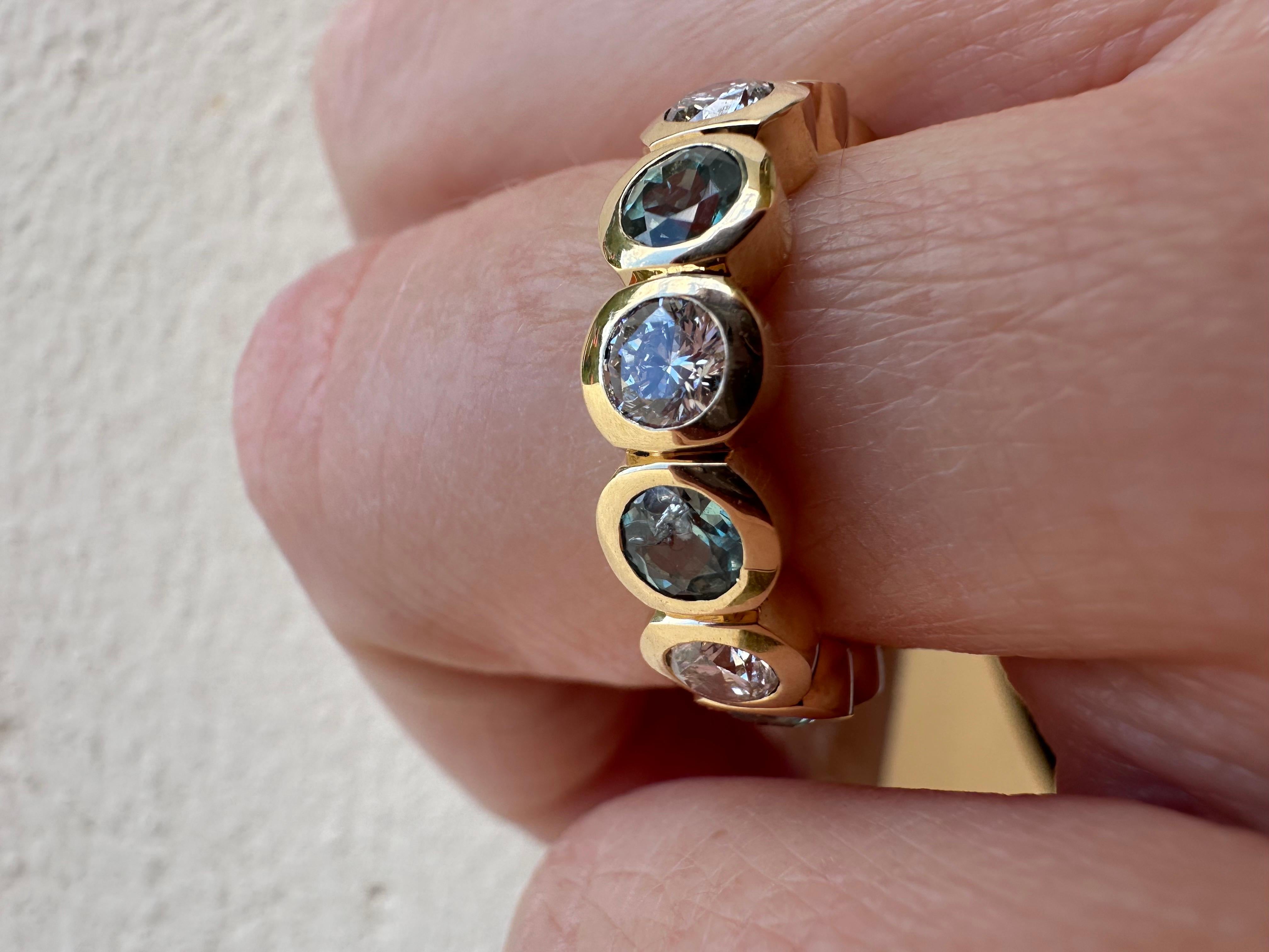 Alexandrite & Diamond eternity band 18KT gold  In New Condition For Sale In Boca Raton, FL