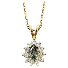 Alexandrite & Diamond Halo Pendant In Yellow Gold GIA Cert