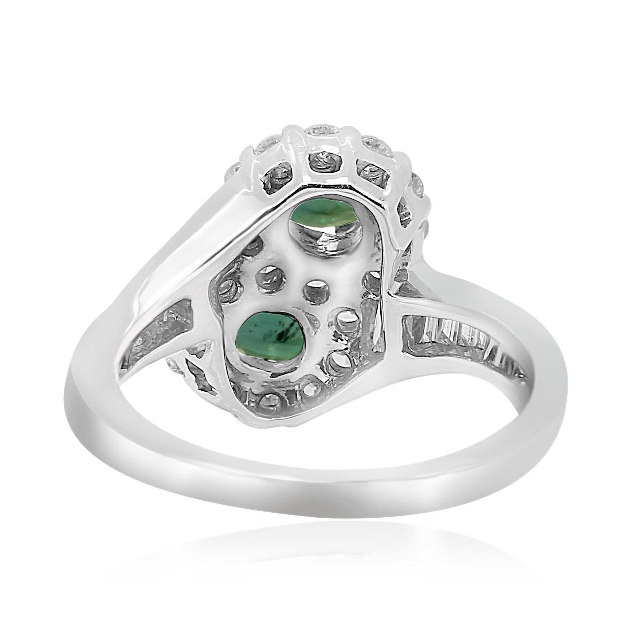 Alexandrite Diamond Halo Round Baguette White Gold Engagement Toi et Moi Ring For Sale 4