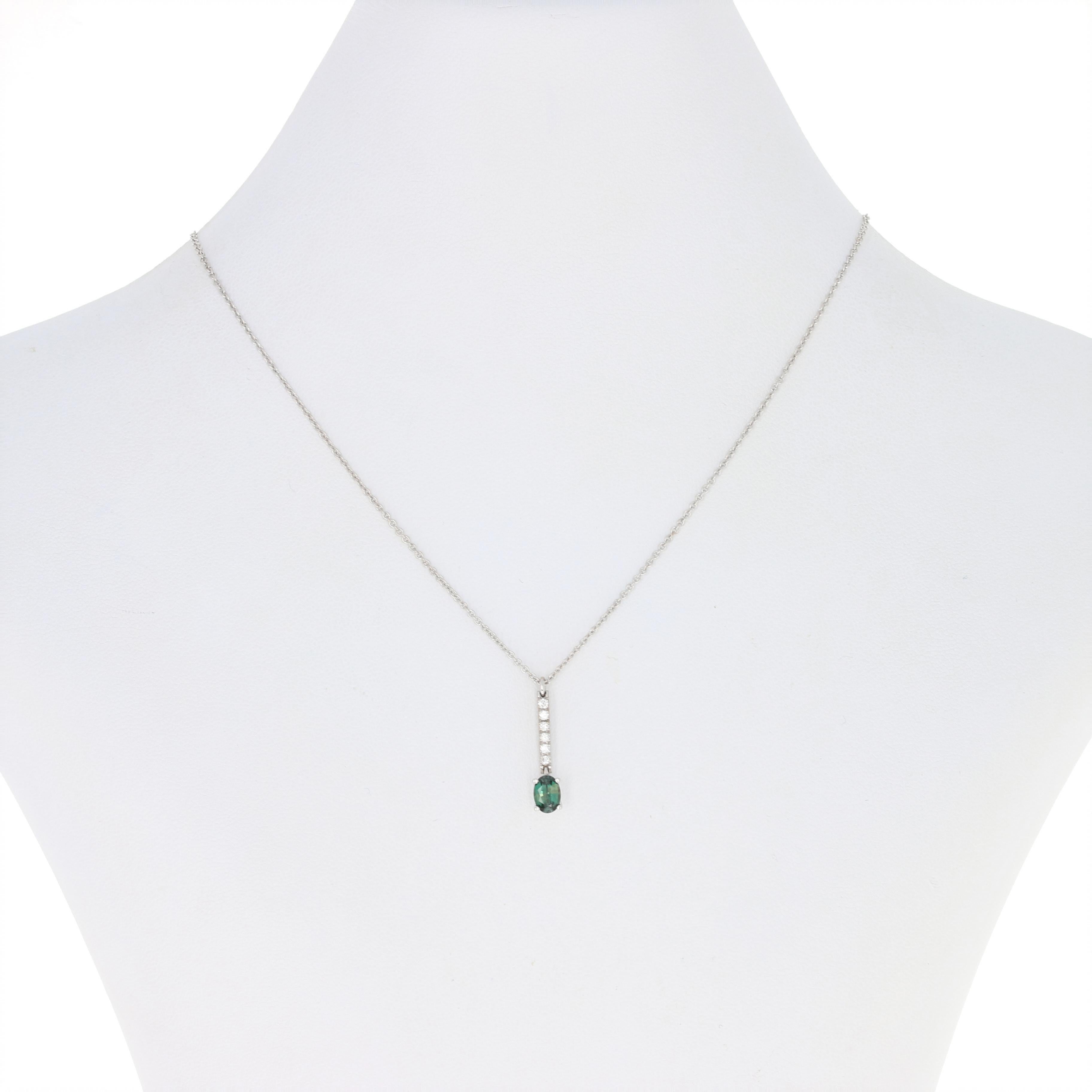 This necklace’s sparkling mystique will light up any special occasion! Exquisitely crafted in 18k white gold, this modern drop pendant is graced by an enchanting Alexandrite solitaire and an array of glittering diamonds suspended on an 18k white