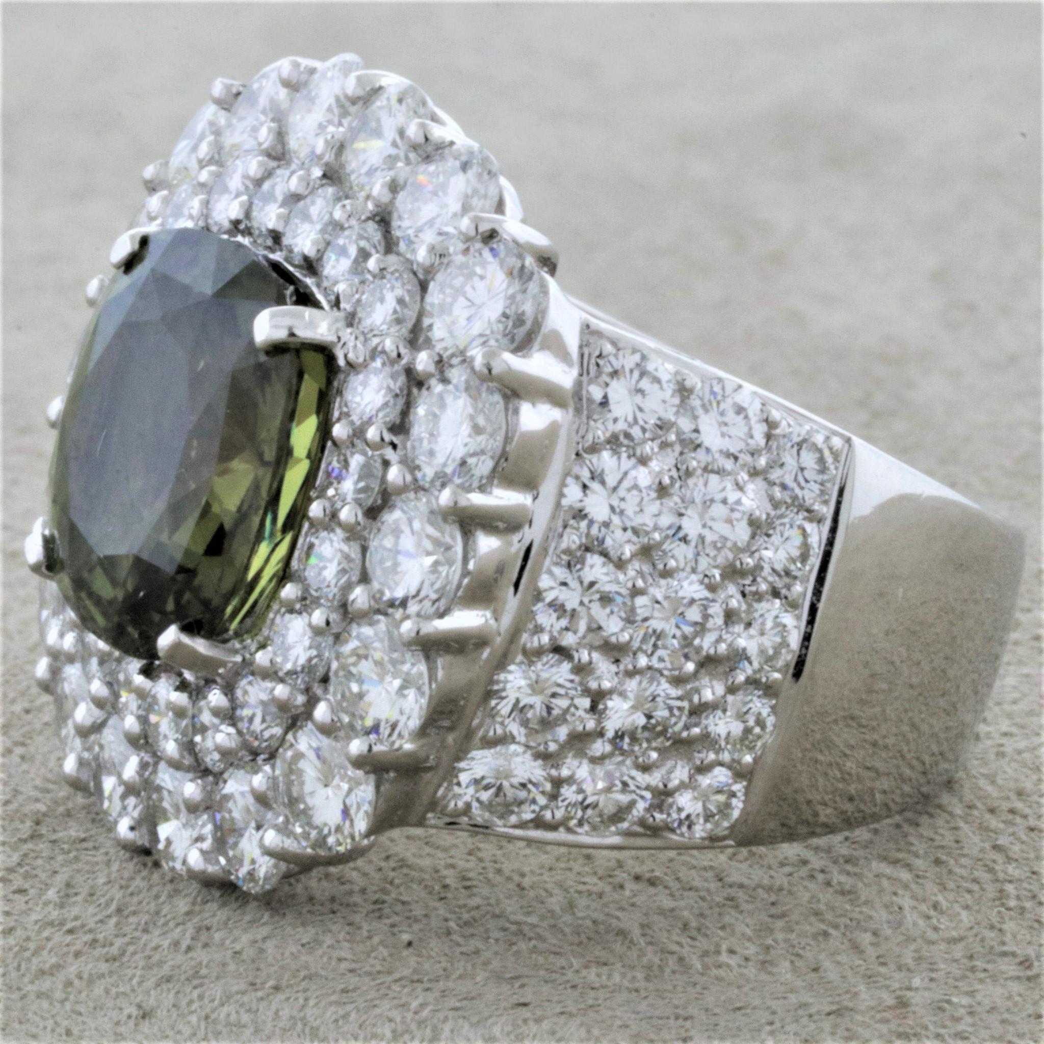 Mixed Cut Alexandrite Diamond Platinum Ring For Sale