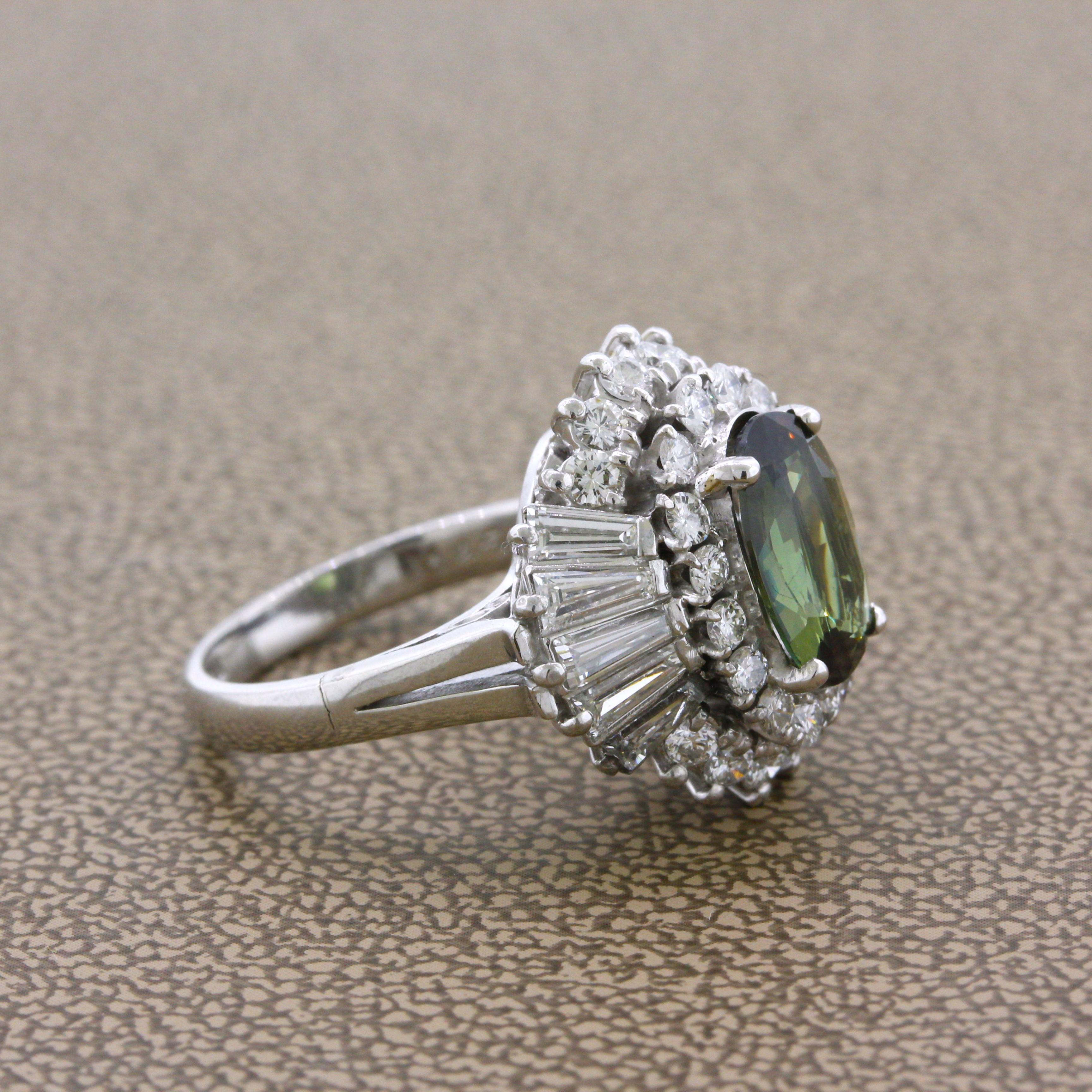 Alexandrite Diamond Platinum Ring, GIA Certified In New Condition For Sale In Beverly Hills, CA