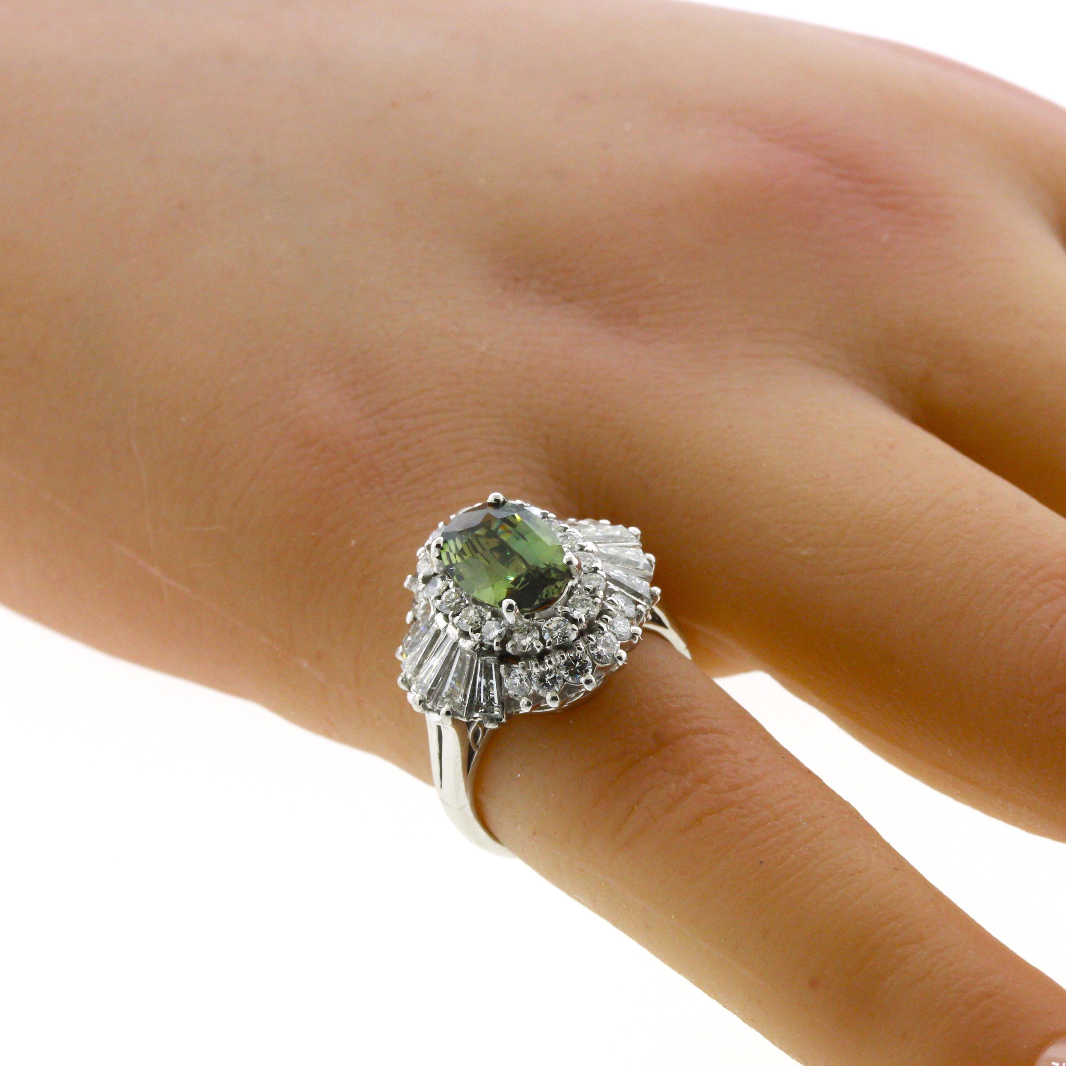 Women's Alexandrite Diamond Platinum Ring, GIA Certified For Sale