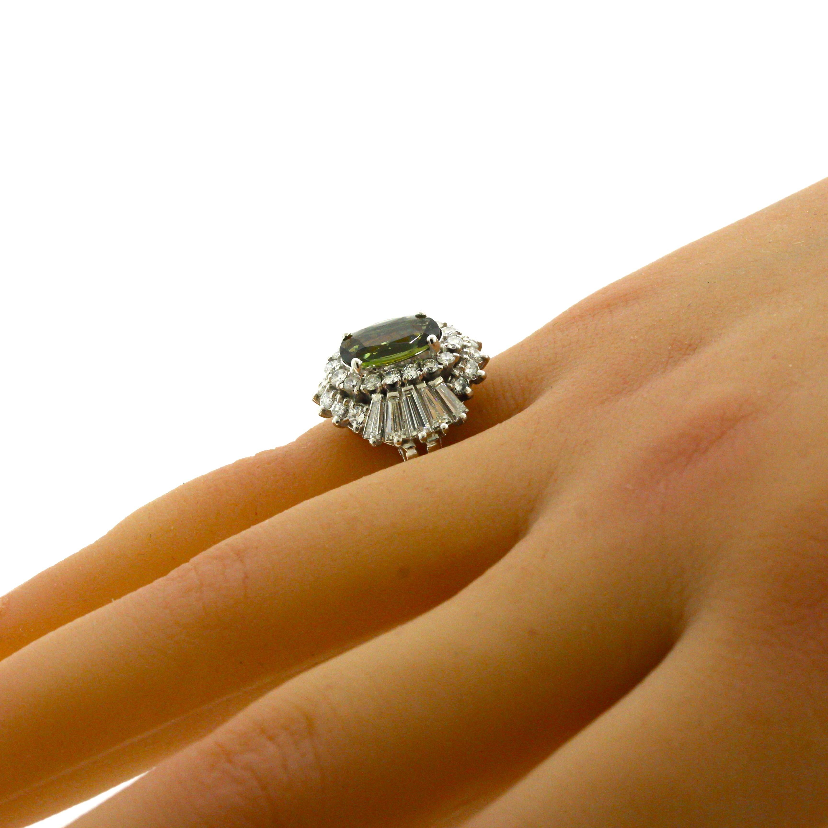 Alexandrite Diamond Platinum Ring, GIA Certified For Sale 2