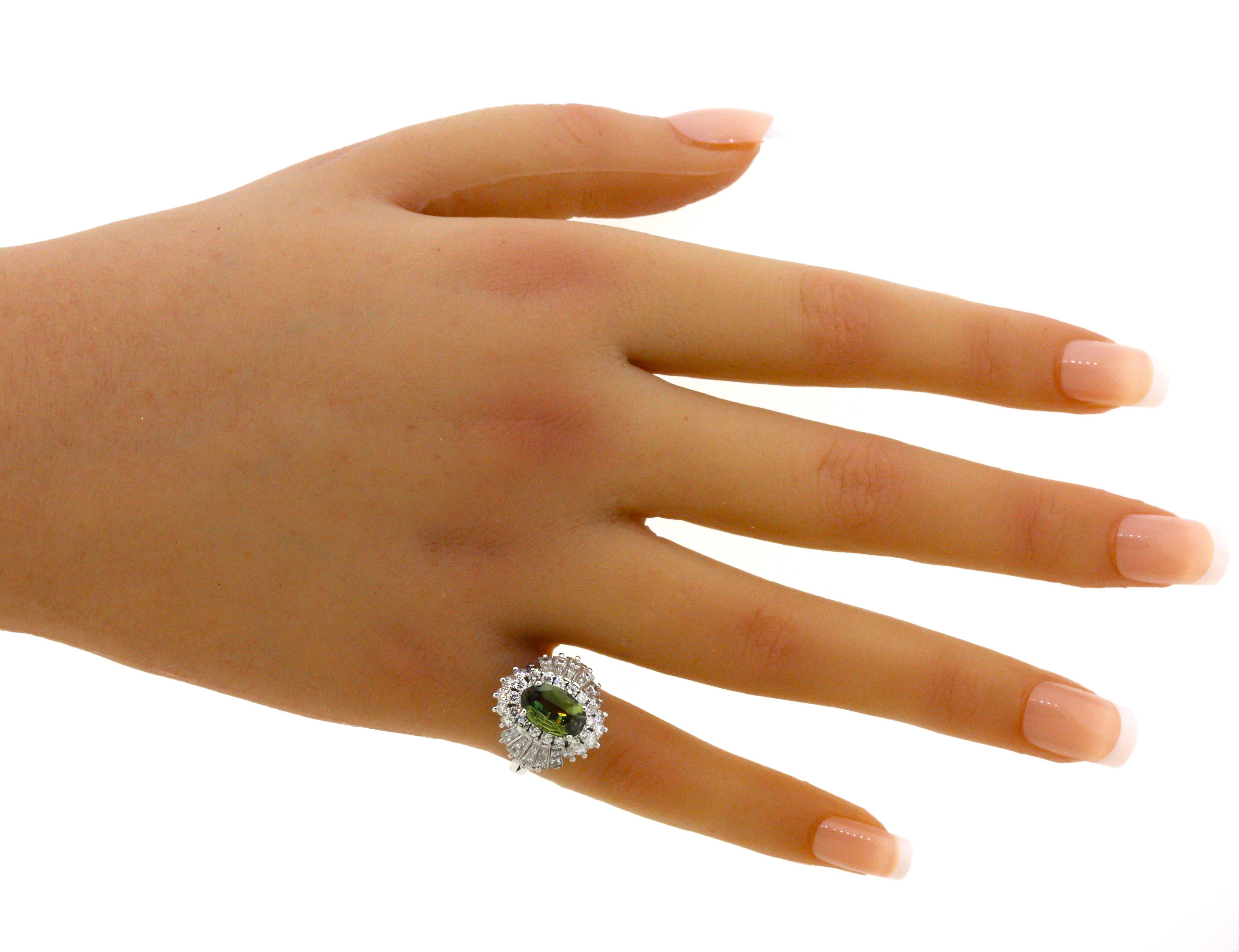 Alexandrite Diamond Platinum Ring, GIA Certified For Sale 3