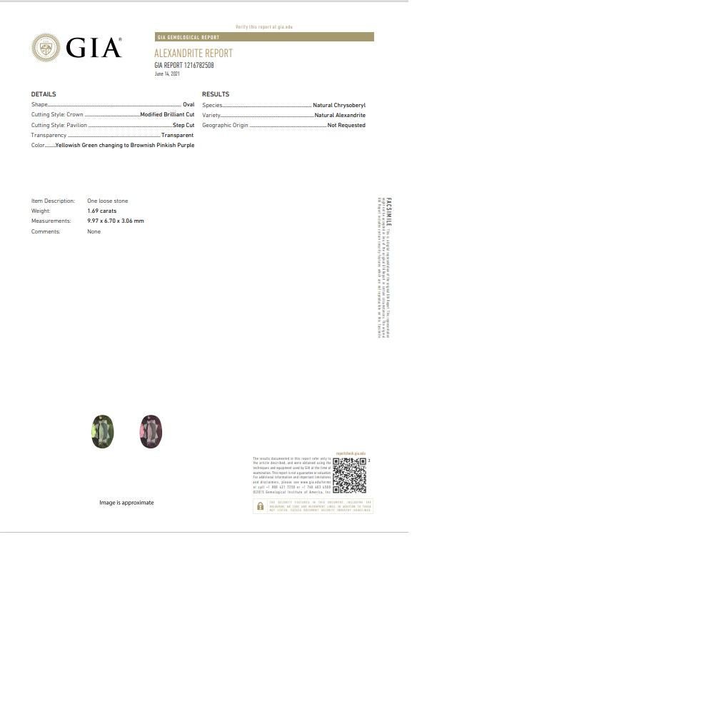 Alexandrite Diamond Platinum Ring, GIA Certified For Sale 4