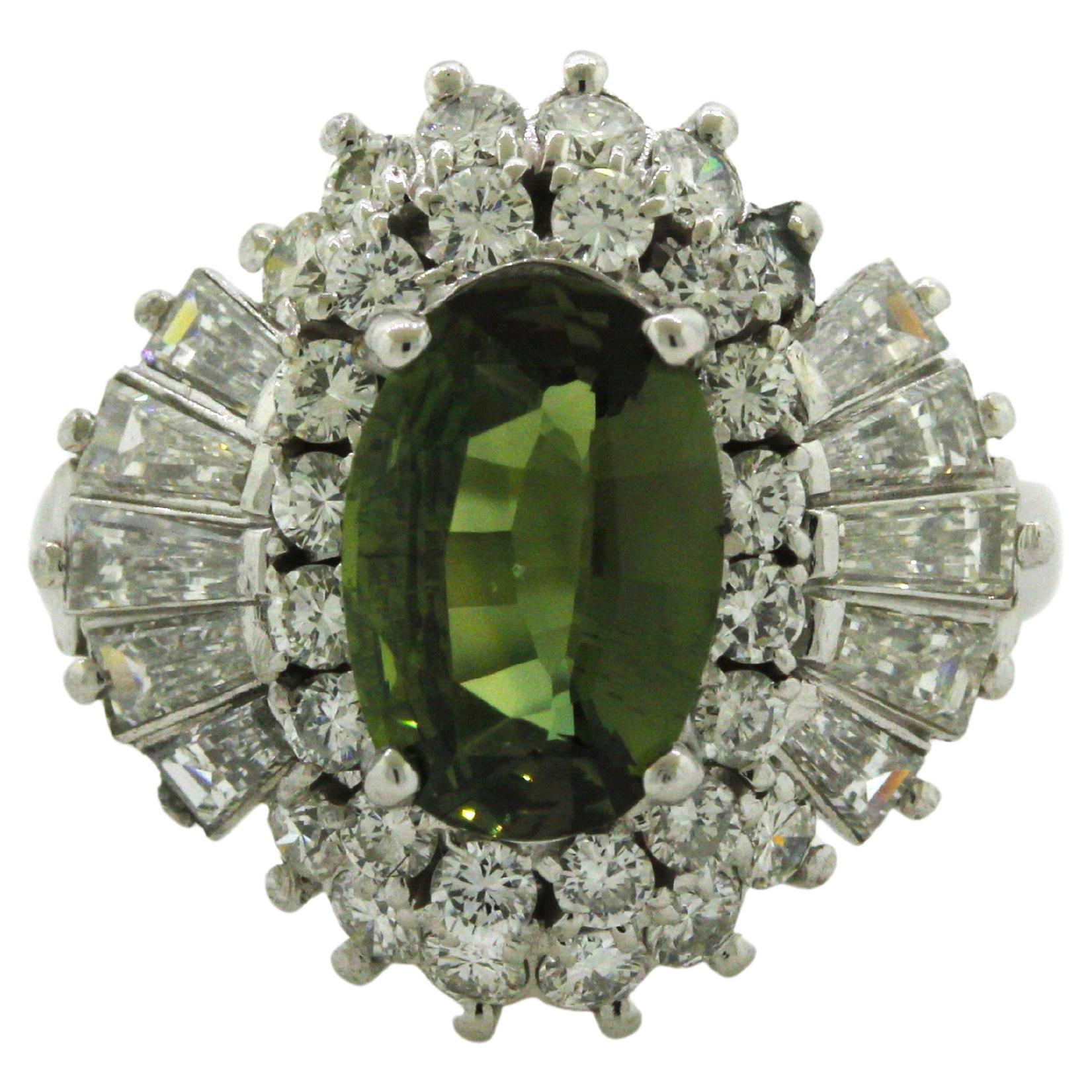 Alexandrite Diamond Platinum Ring, GIA Certified For Sale