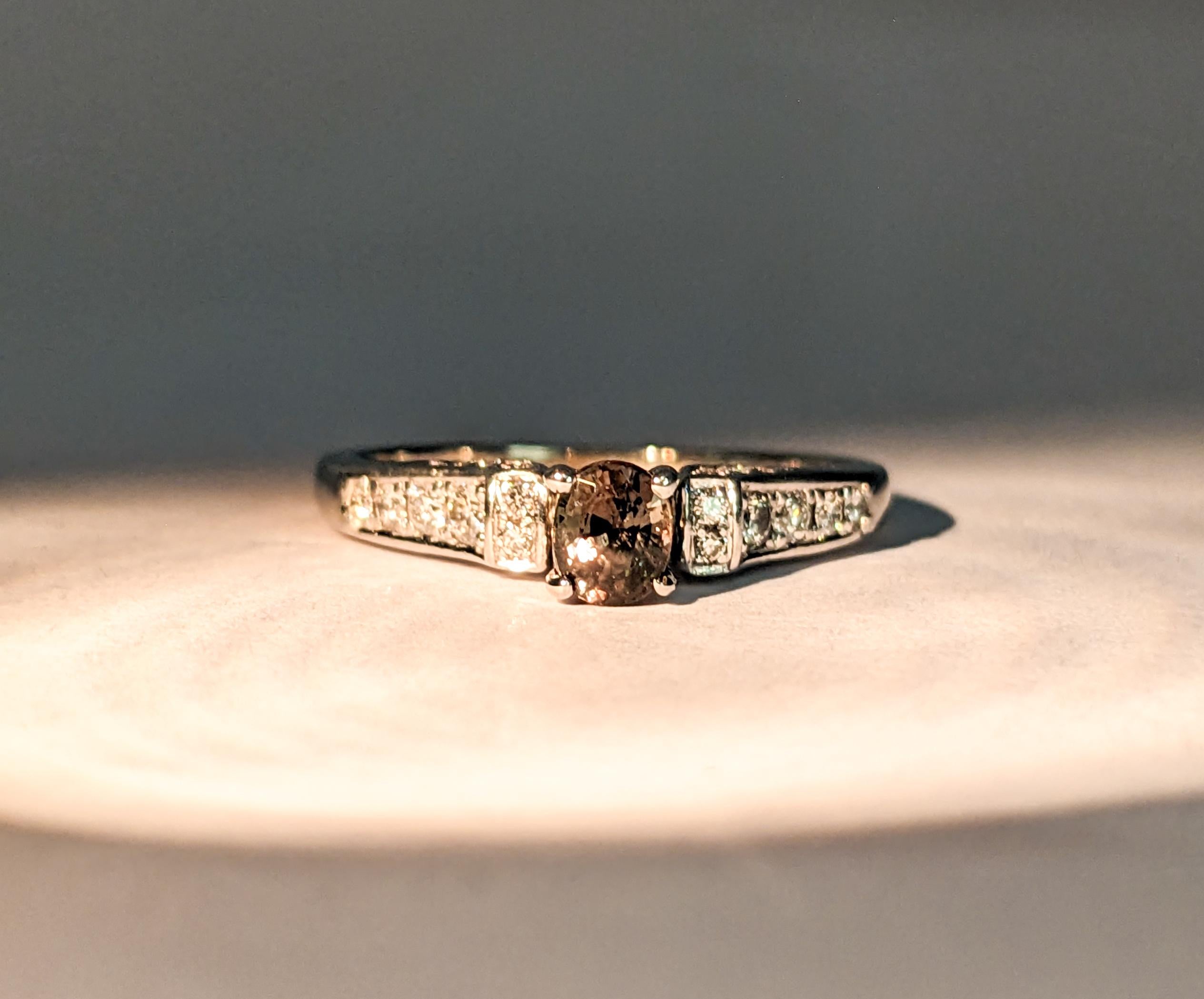 Oval Cut Alexandrite & Diamond Ring In White Gold For Sale