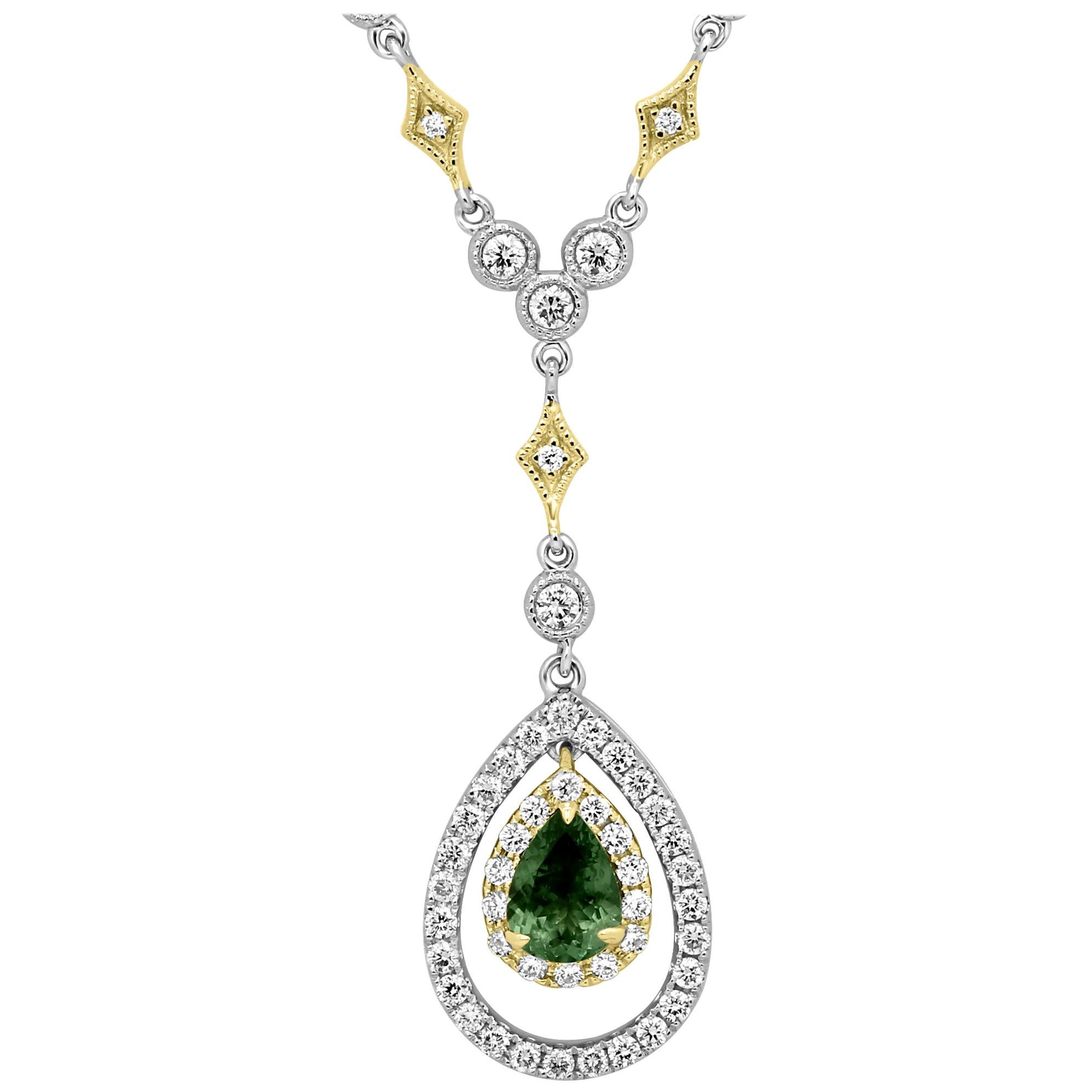 Alexandrite Diamond Round Double Halo Two Color Gold Diamond by Yard Necklace