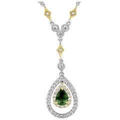 Alexandrite Diamond Round Double Halo Two Color Gold Diamond by Yard Necklace