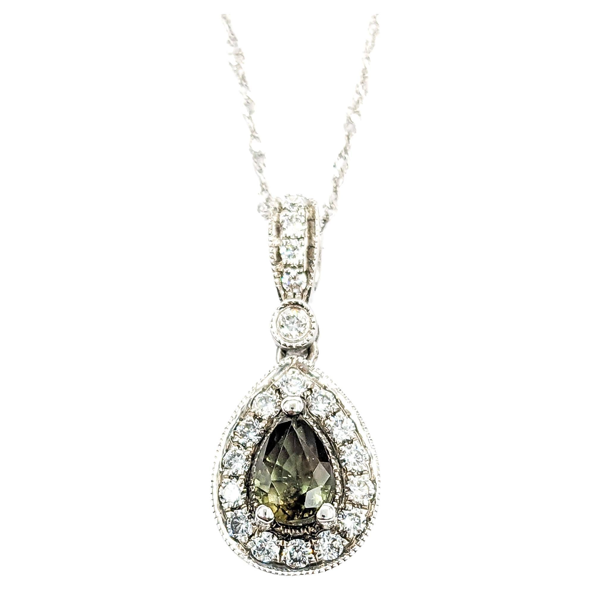 Alexandrite Drop Pendant With Diamonds In White Gold