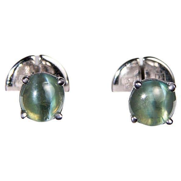 Cat’s Eye Chrysoberyl Earrings with Rough Diamonds and Rubies, 18 Karat ...