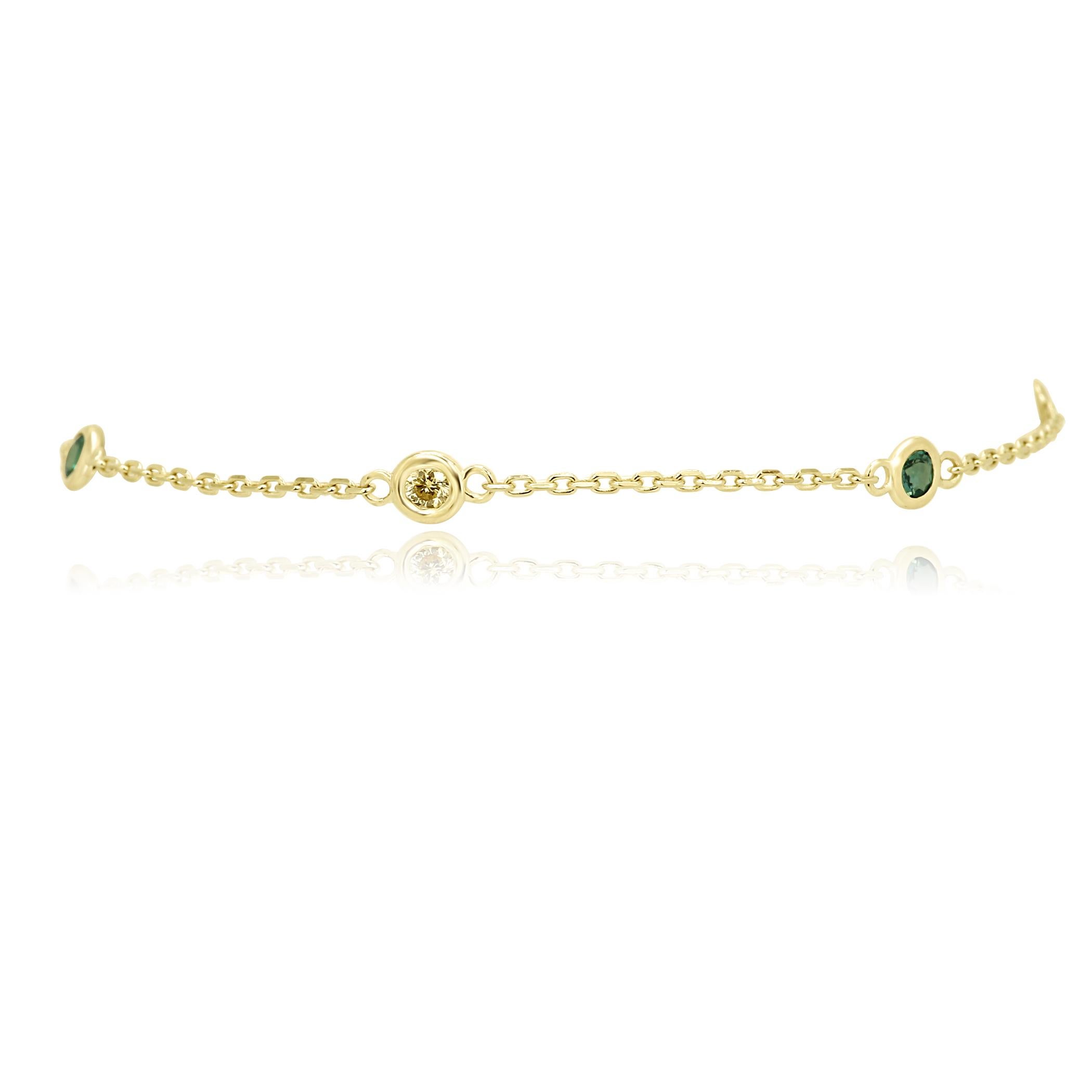 Alexandrite Rounds 0.28 Carat and Natural Fancy Yellow Diamond Rounds 0.12 Carat in Bezel set Diamond By Yard Style Bracelet and Anklet in 14K Yellow Gold.

Style available in different price ranges. Prices are based on your selection of 4C's Cut,