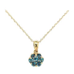 Alexandrite Floral Cluster Pendant Necklace, .57 Carat Total in 14k Yellow Gold