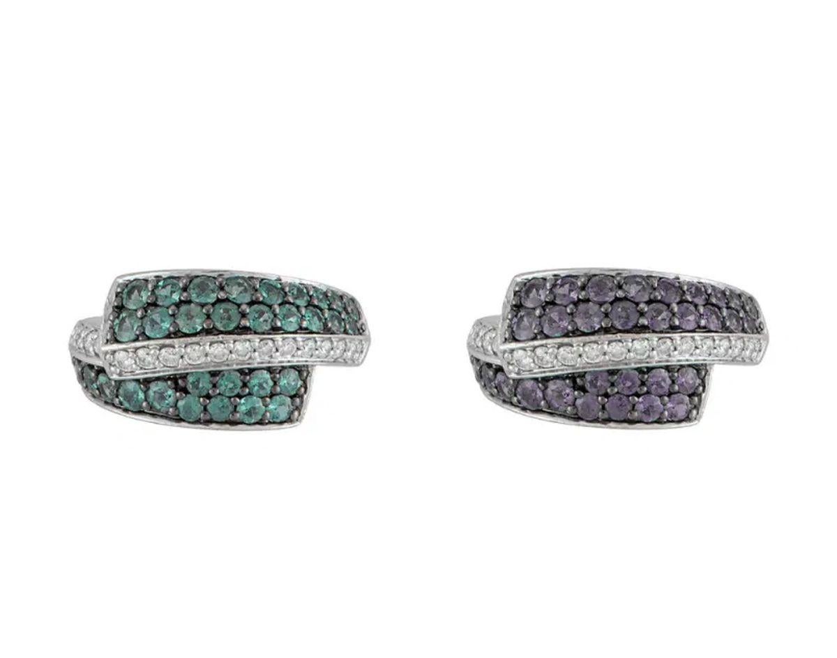 Alexandrit GIA und Diamant Platin Crossover Ring Nachlass feiner Schmuck (Rundschliff) im Angebot