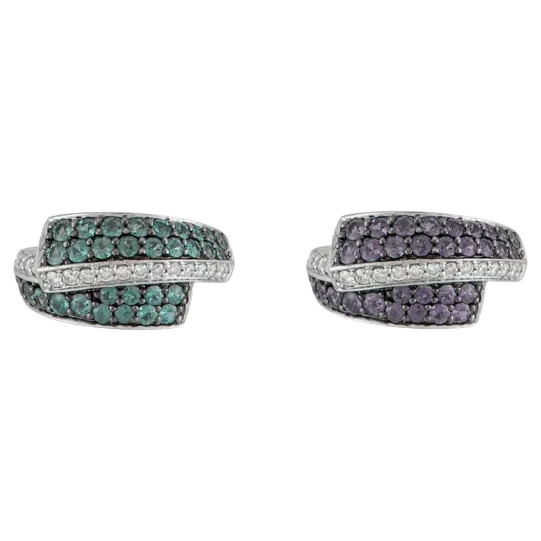 Alexandrite GIA and Diamond Platinum Crossover Ring Estate Fine Jewelry