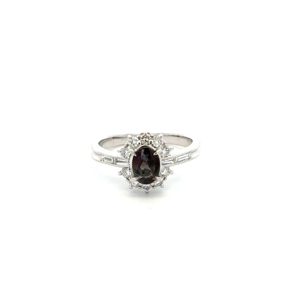 Mixed Cut Alexandrite GIA and Diamond Platinum Solitaire Ring Estate Fine Jewelry For Sale