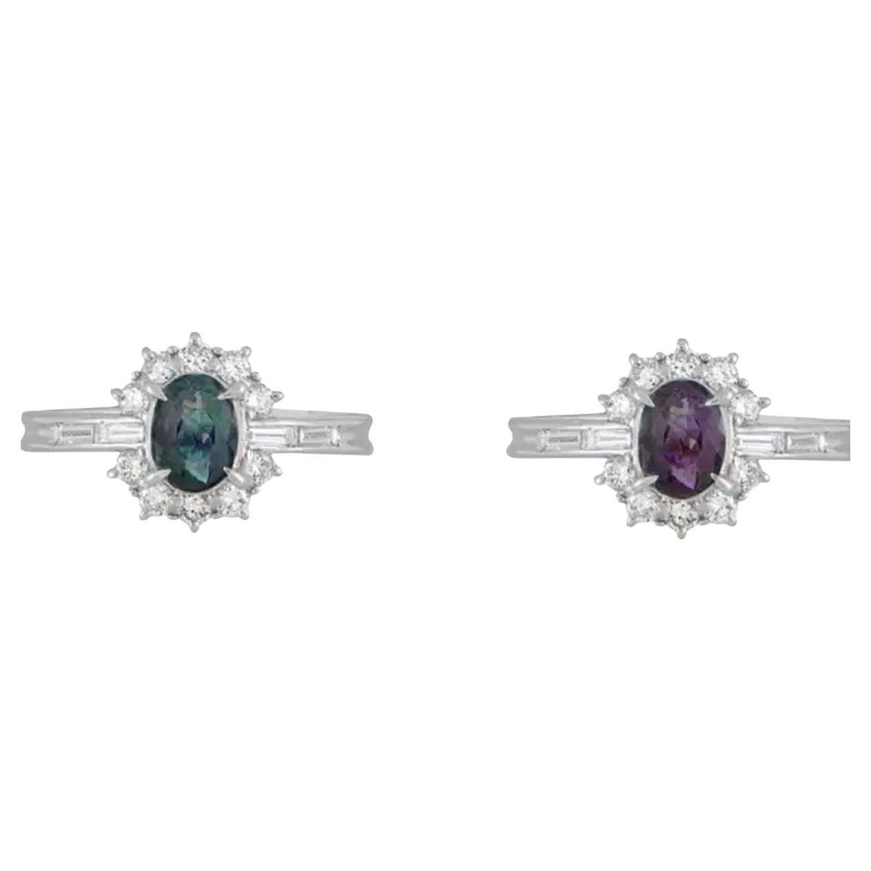 Alexandrite GIA and Diamond Platinum Solitaire Ring Estate Fine Jewelry