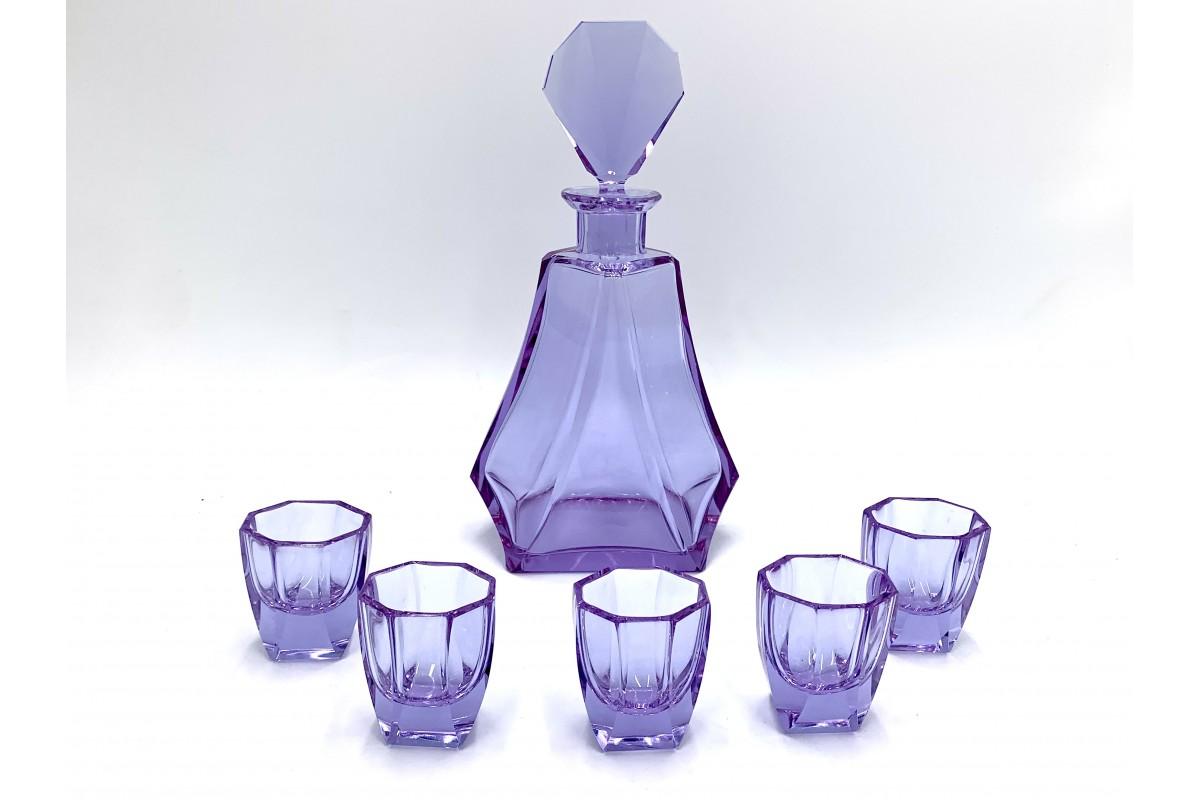 Alexandrite Glass liqueur Set, Czech Republic, 1930s 6