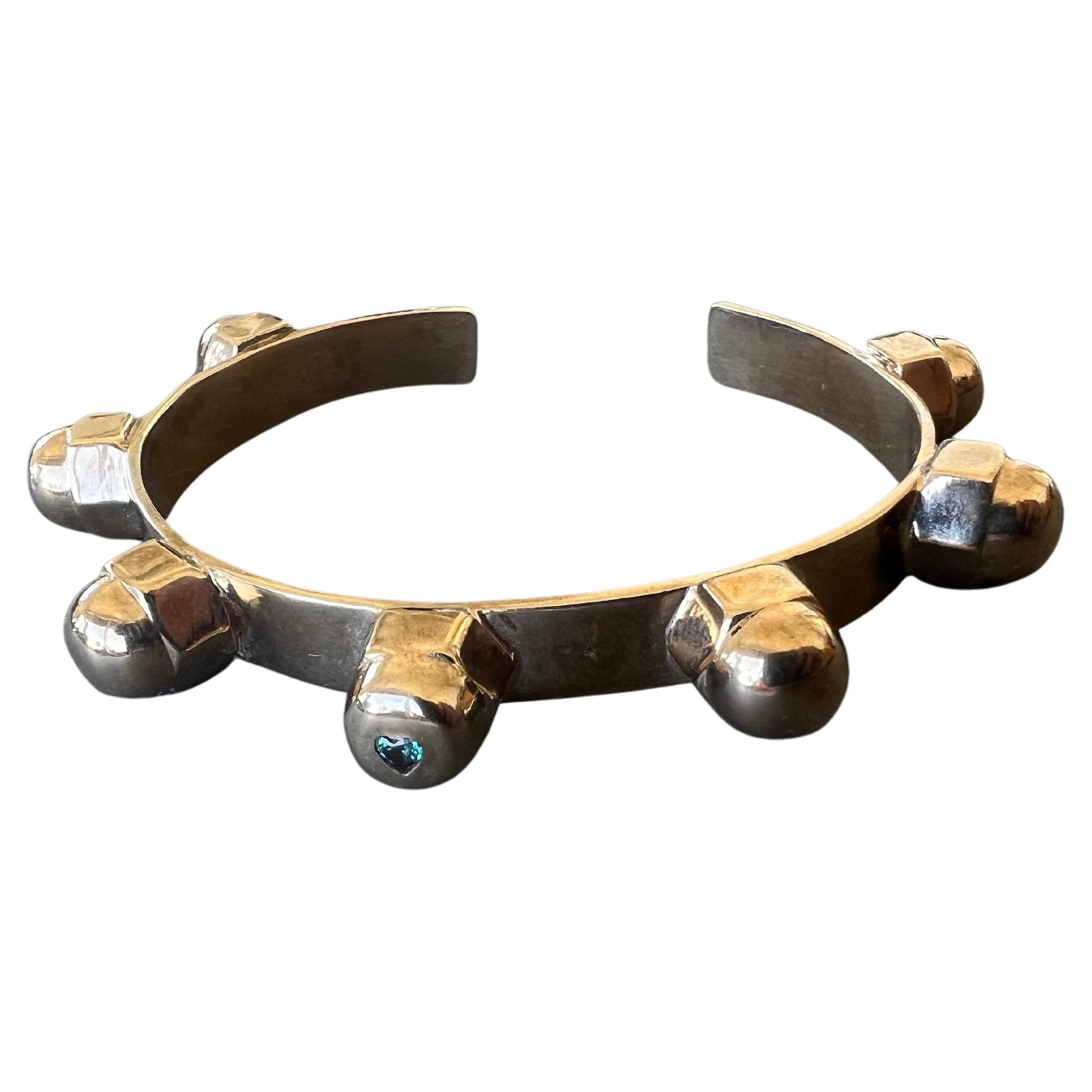 Victorien Alexandrite Heart Cuff Bangle Bracelet Bronze Studs Statement Piece J Dauphin en vente