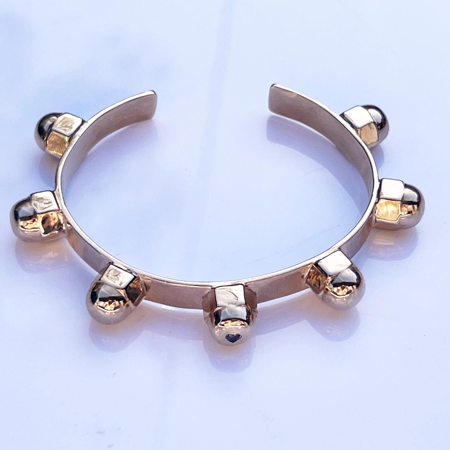 Victorian Alexandrite Heart  Stud Cuff Bangle Bracelet Bronze J Dauphin For Sale